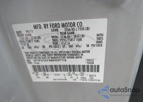 2011 Ford F-150 Xlt from USA, damaged, VIN 1FTFX1EF6BKE07112